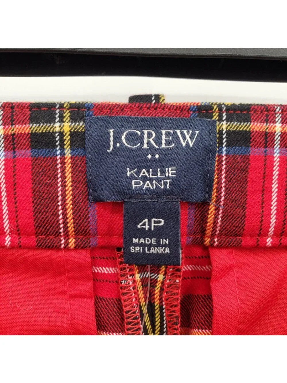 J. Crew Kallie Red Tartan Plaid High Rise Straight Ankle Pants Size 4P NWT